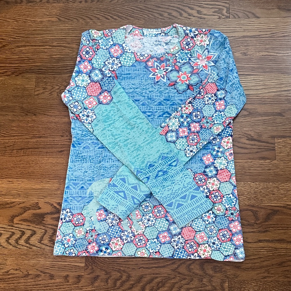 Blue Floral Print Long Sleeve Top